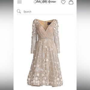 Mac Duggal Beaded Deep-V Neck Lace Dress-Silver Size 12